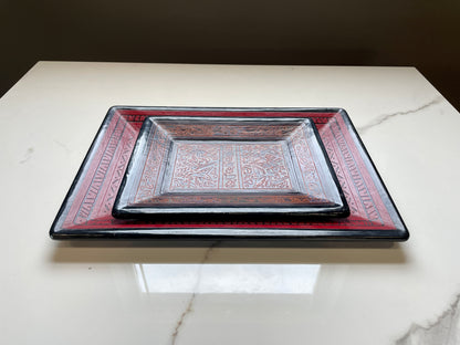 Red/Black Unique Artistic Wooden Tray Set