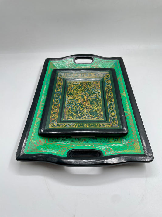 Green/Black Unique Artistic Wooden Tray Set