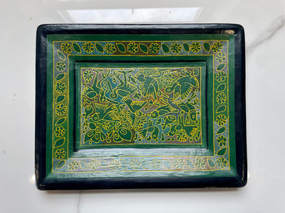 Green/Black Unique Artistic Wooden Tray Set