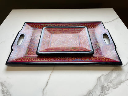 Light Red/Black Unique Artistic Wooden Tray Set
