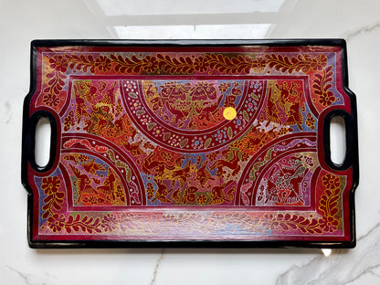 Light Red/Black Unique Artistic Wooden Tray Set