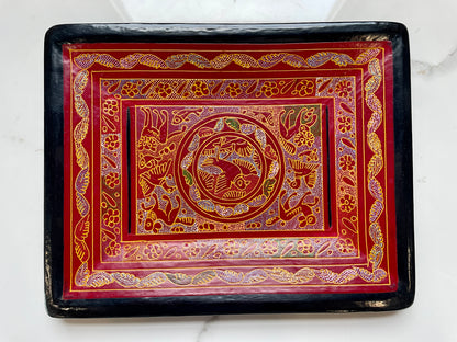 Light Red/Black Unique Artistic Wooden Tray Set
