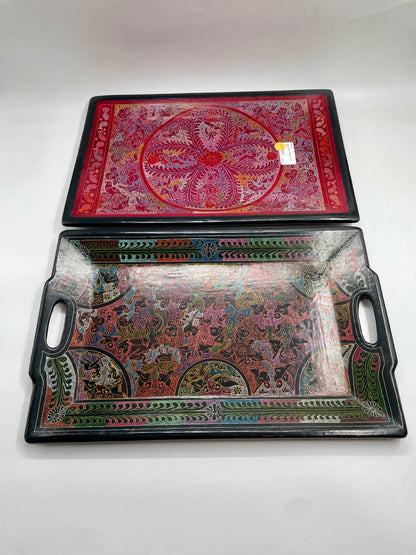 Multicolor Unique Artistic Wooden Tray Set