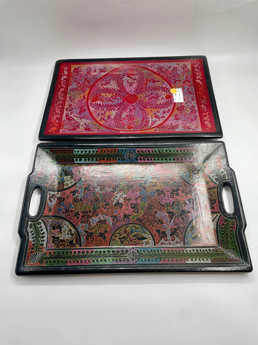 Multicolor Unique Artistic Wooden Tray Set