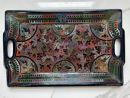 Multicolor Unique Artistic Wooden Tray Set