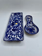 Blue And White Spoon and Tray 2pc Talavera Tray Set