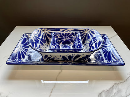Blue And White Big 3pc Talavera Tray Set