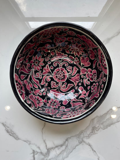 Purple and Black Bowl and Rectangle 3pc Talavera Tray Set