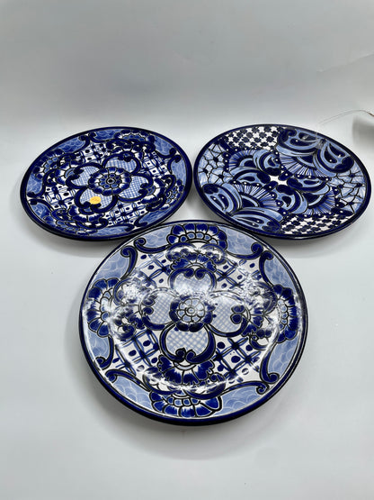 Blue and White Wall Hanged Decorative 3pc Talavera Plate Set