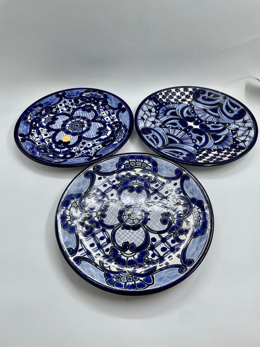 Blue and White Wall Hanged Decorative 3pc Talavera Plate Set