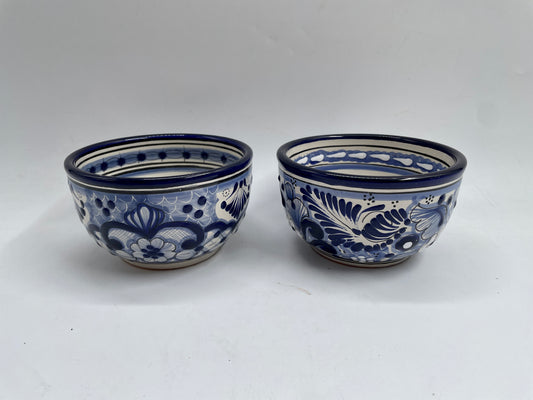 Blue and White Patterned 2pc Talavera Bowl Set