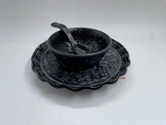 Black Patterned 3pc Talavera Bowl Set