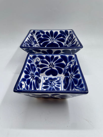 Blue and White Medium Patterned Square Talavera Tray Set