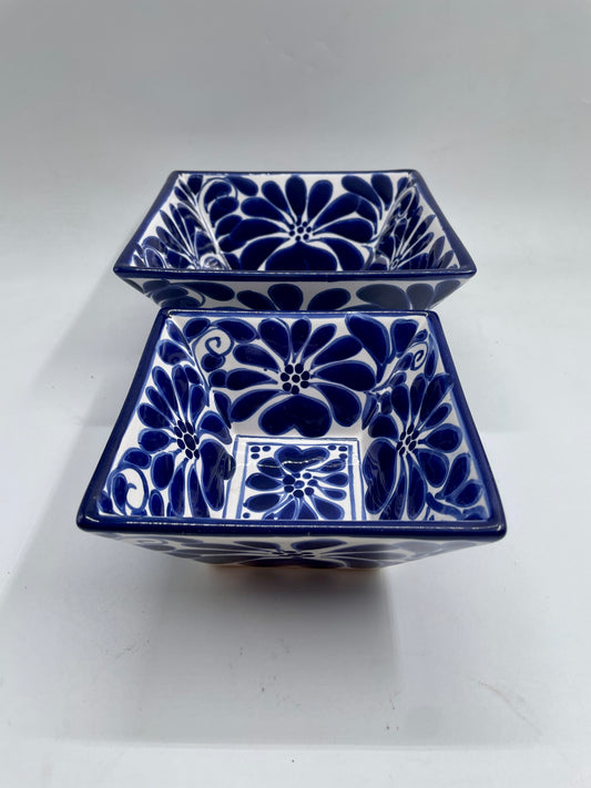Blue and White Medium Patterned Square Talavera Tray Set