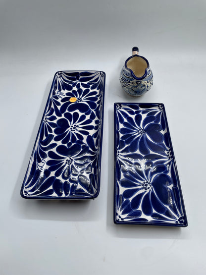 Blue and White  Patterned Talavera Tea Tray Set