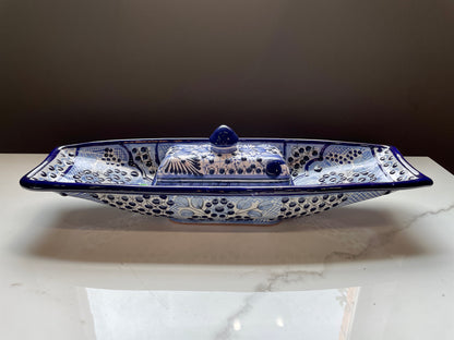 Blue and White  Patterned Big Canoe Talavera Tray Set