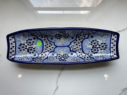 Blue and White  Patterned Big Canoe Talavera Tray Set