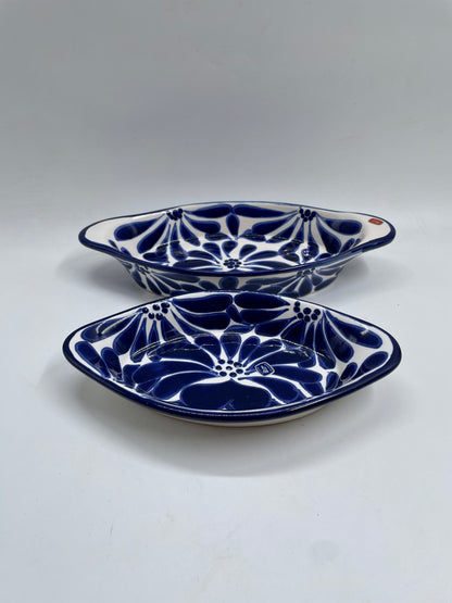 Blue and White  Patterned Medium Canoe Talavera Tray Set