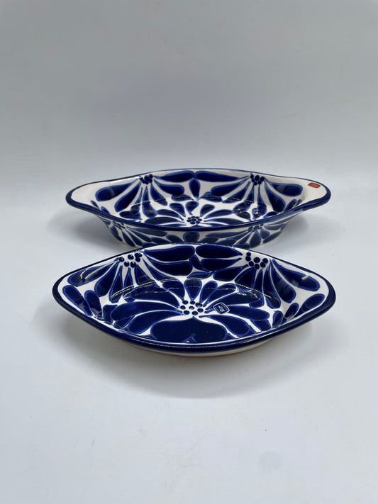 Blue and White  Patterned Medium Canoe Talavera Tray Set