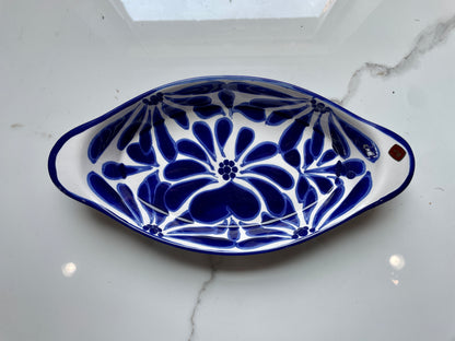 Blue and White  Patterned Medium Canoe Talavera Tray Set