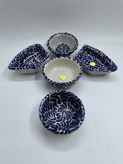 Dark Blue and White  Patterned Small Bowl Talavera Tray Set