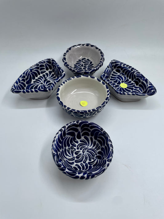 Dark Blue and White  Patterned Small Bowl Talavera Tray Set