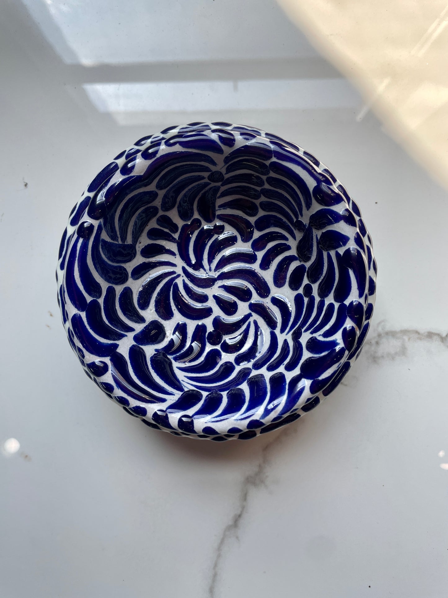 Dark Blue and White  Patterned Small Bowl Talavera Tray Set