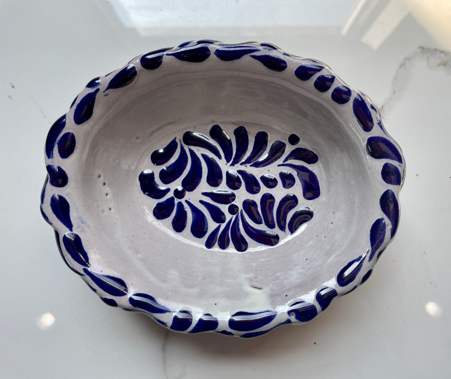 Dark Blue and White  Patterned Small Bowl Talavera Tray Set