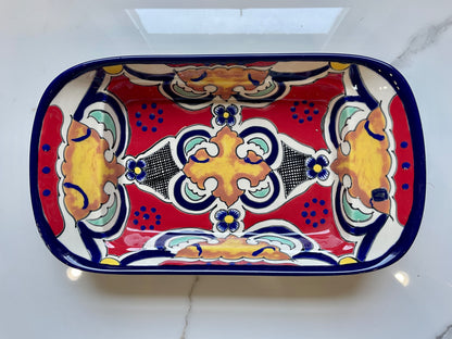 Multicolor 3pc Patterned Bowl and Tray Talavera Set