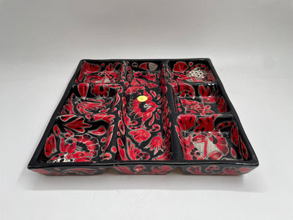 Red and Black Patterned Square Talavera Tray