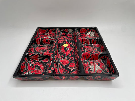 Red and Black Patterned Square Talavera Tray