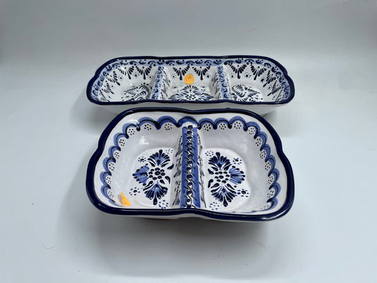 White and Blue Patterned 2pc Dip Bowl Talavera Set