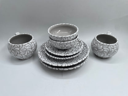 White Patterned 8pc Plate Talavera Set