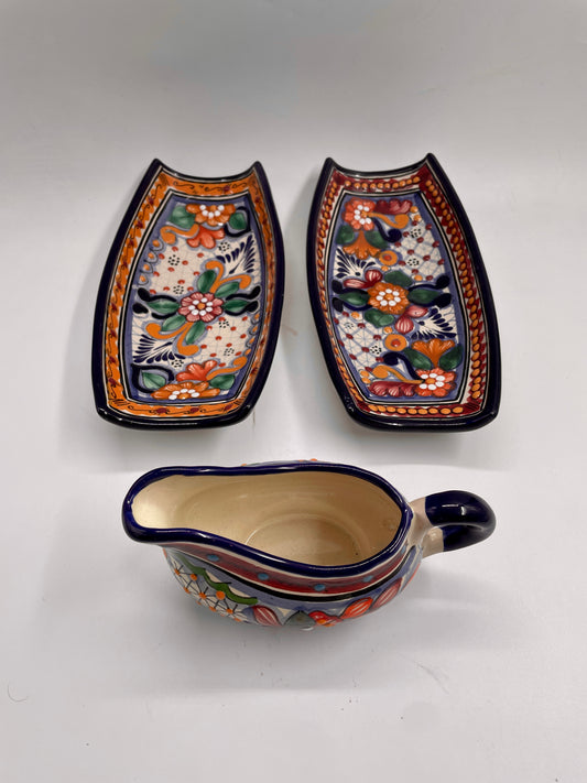 Multicolor Patterned 3pc Canoe Tea Talavera Set