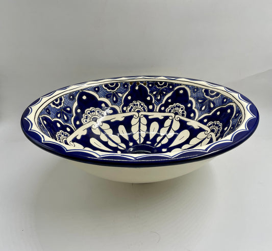 17" Blue and White Patterned Medium Talavera Drop-In Sink