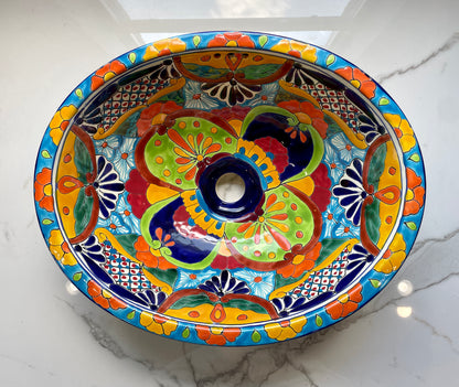 Multicolor Patterned Medium Flower Talavera Drop-In Sink