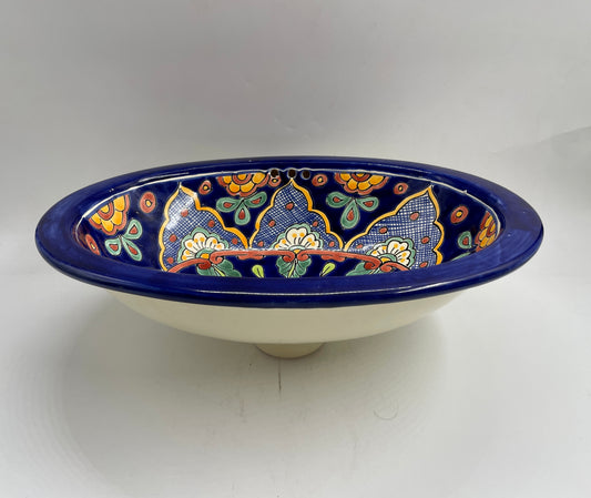 Blue and Multicolor Patterned Small Flower Talavera Drop-In Sink
