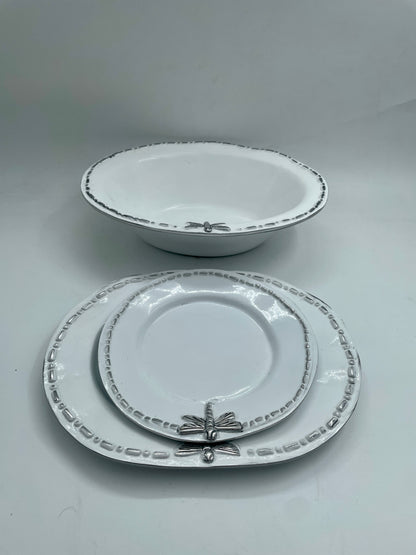White Dragonfly 3pc Pewter Tray Set