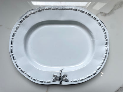 White Dragonfly 3pc Pewter Tray Set