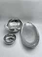 Silver Cratered 3pc Canoe Pewter Tray Set