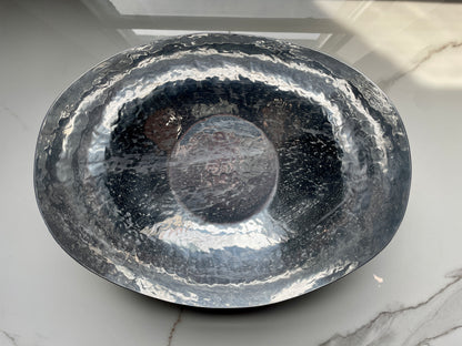 Silver Cratered 3pc Canoe Pewter Tray Set
