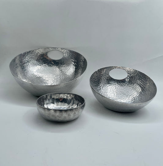 Silver Cratered 3pc Round Pewter Tray Set