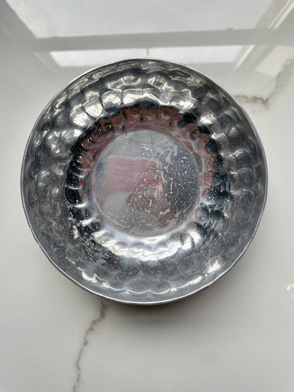 Silver Cratered 3pc Round Pewter Tray Set