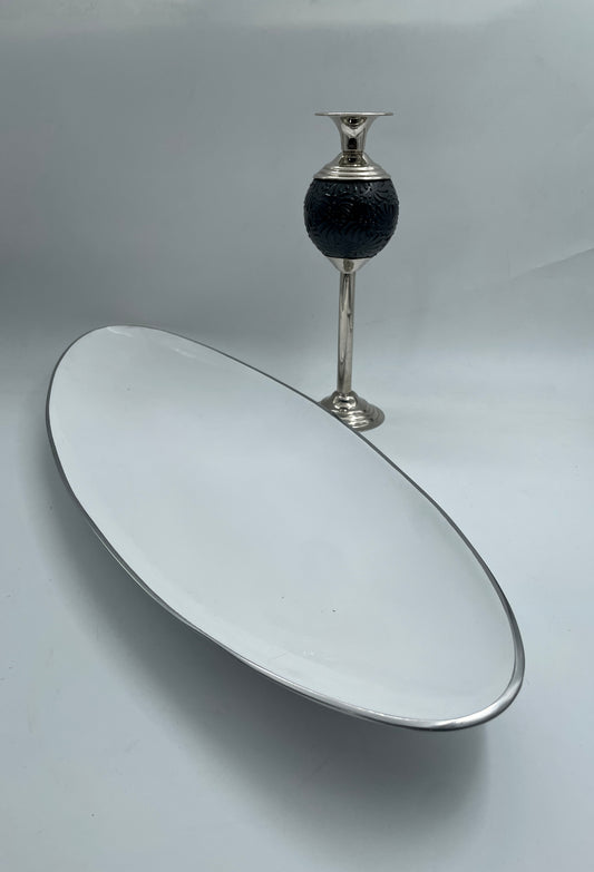 White Big 2pc Canoe Pewter Tray Set