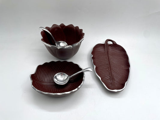 Brown Small 5pc Flora Pewter Tray Set