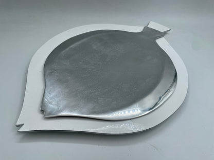 Silver and White Big 2pc Fish Pewter Tray Set