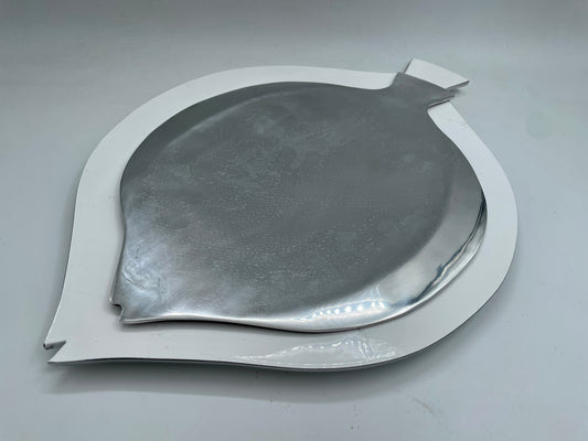 Silver and White Big 2pc Fish Pewter Tray Set