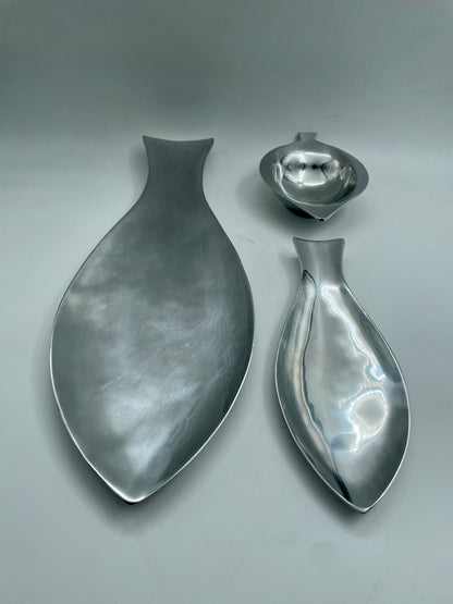Silver Medium 3pc Fish Pewter tray Set