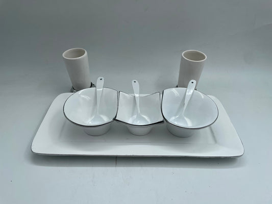 White Medium 6pc Tray and Assorted Pewter Set