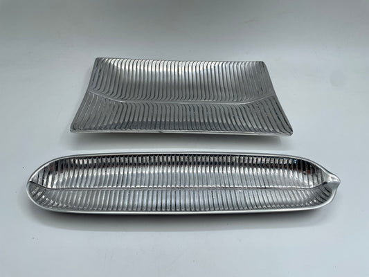 Silver Medium 2pc Rectangle Flora Pewter Tray Set